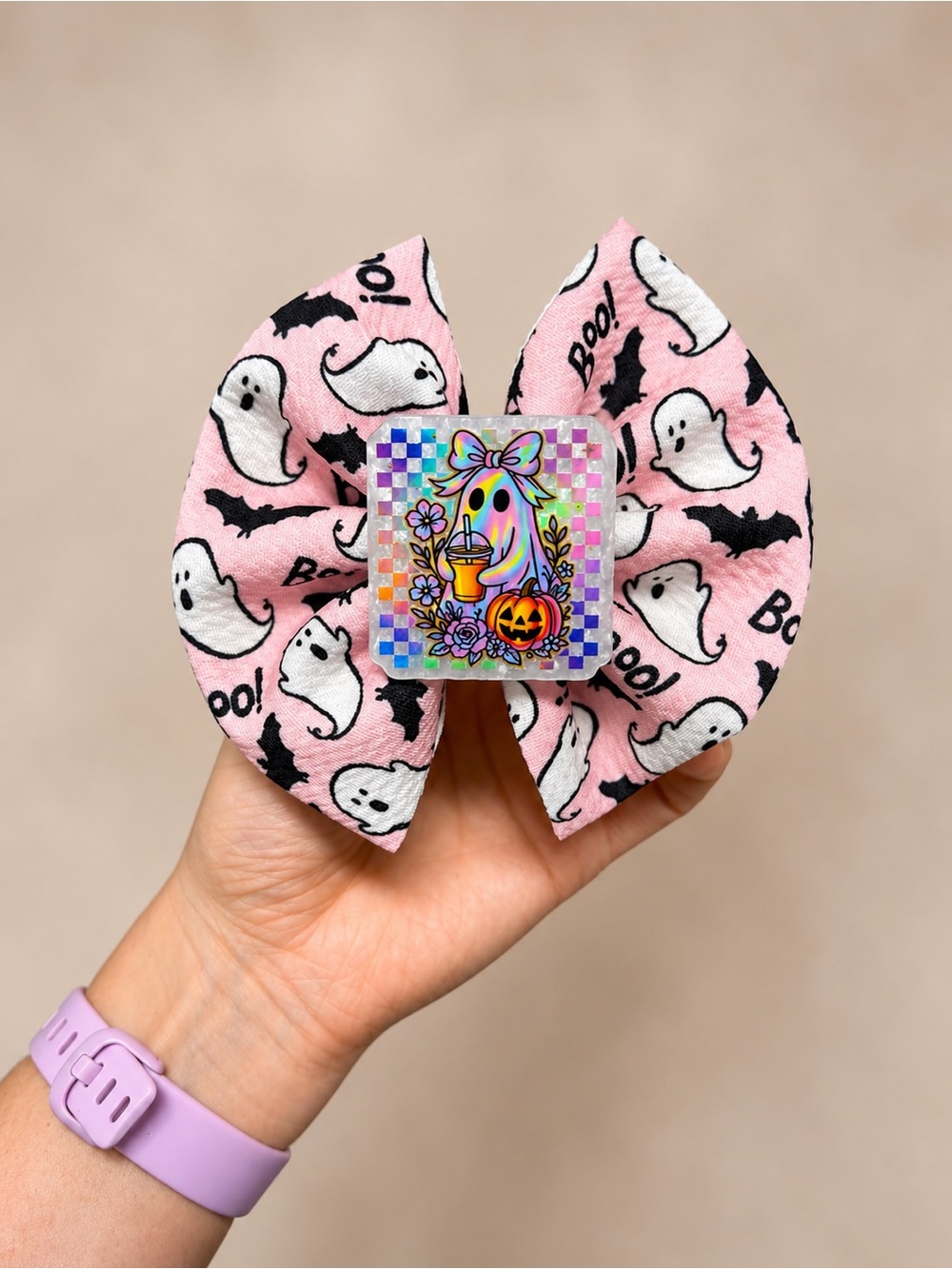 Kids Pink Ghost Halloween Bow Hair Clip